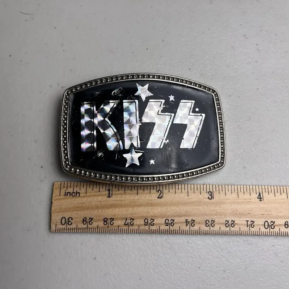 Kiss Vintage Belt Buckle Silver Prism Stars Planets Saturn Rock Collectible